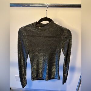 Mango Metallic Black Long Sleeve Top
